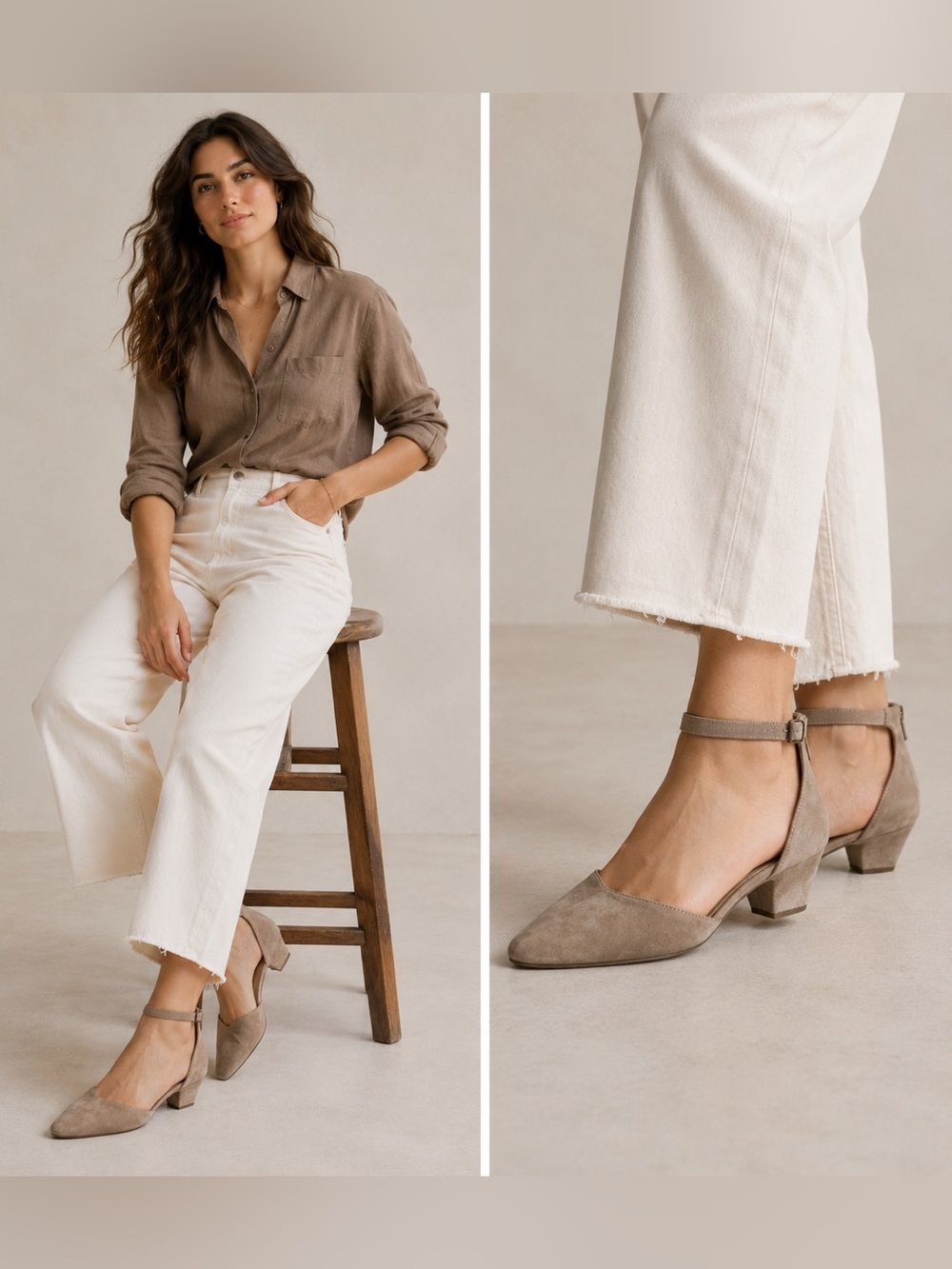 Eileen Fisher Just Suede Ankle-Strap Pump Nude Low Heel Pump Sz 9